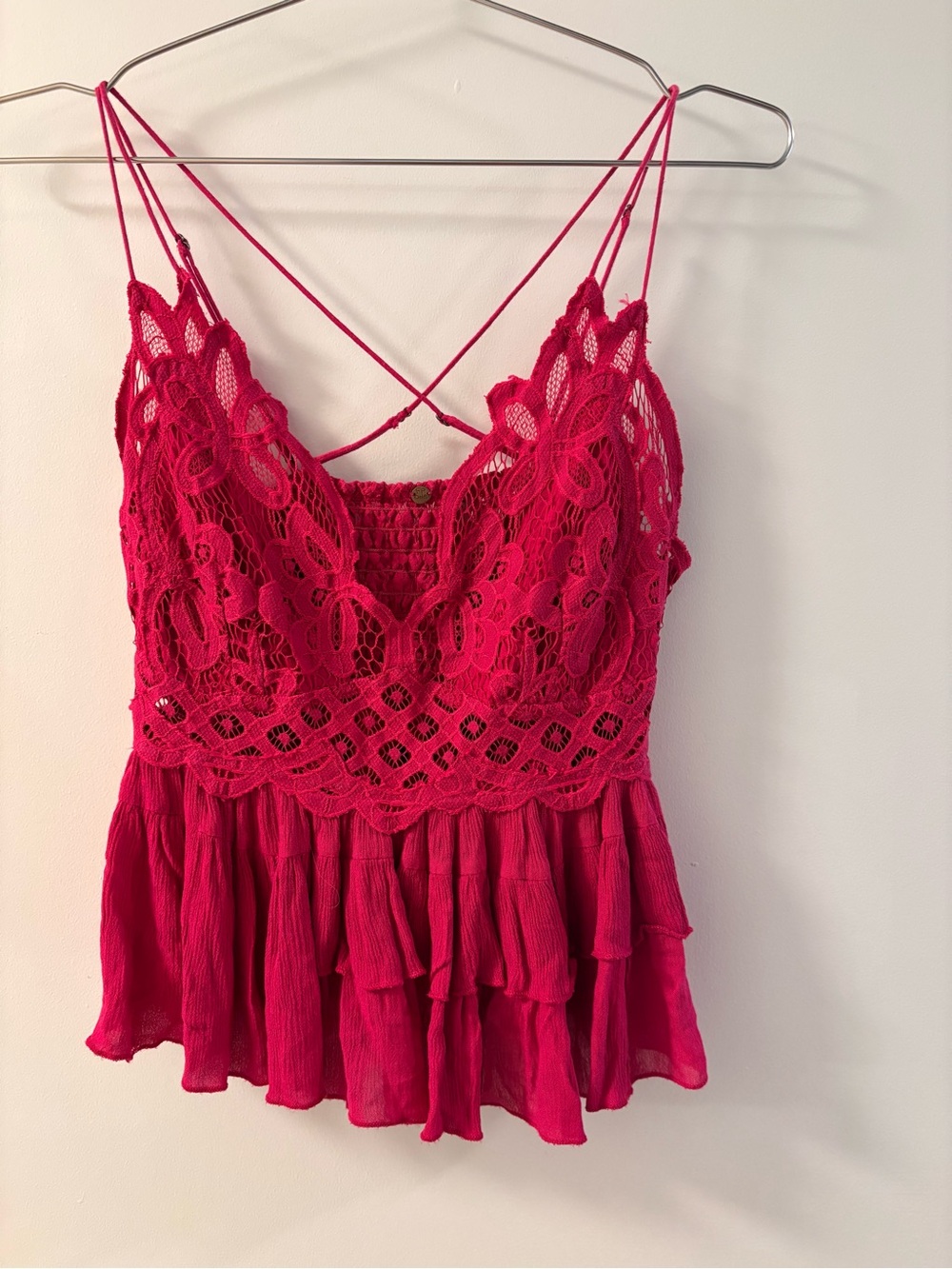 Free People Fuchsia Lace Peplum Camisole